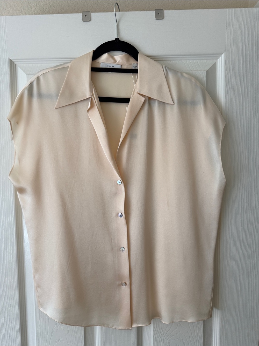 Vince Cream Silk Cap-Sleeve Button-Front Shirt